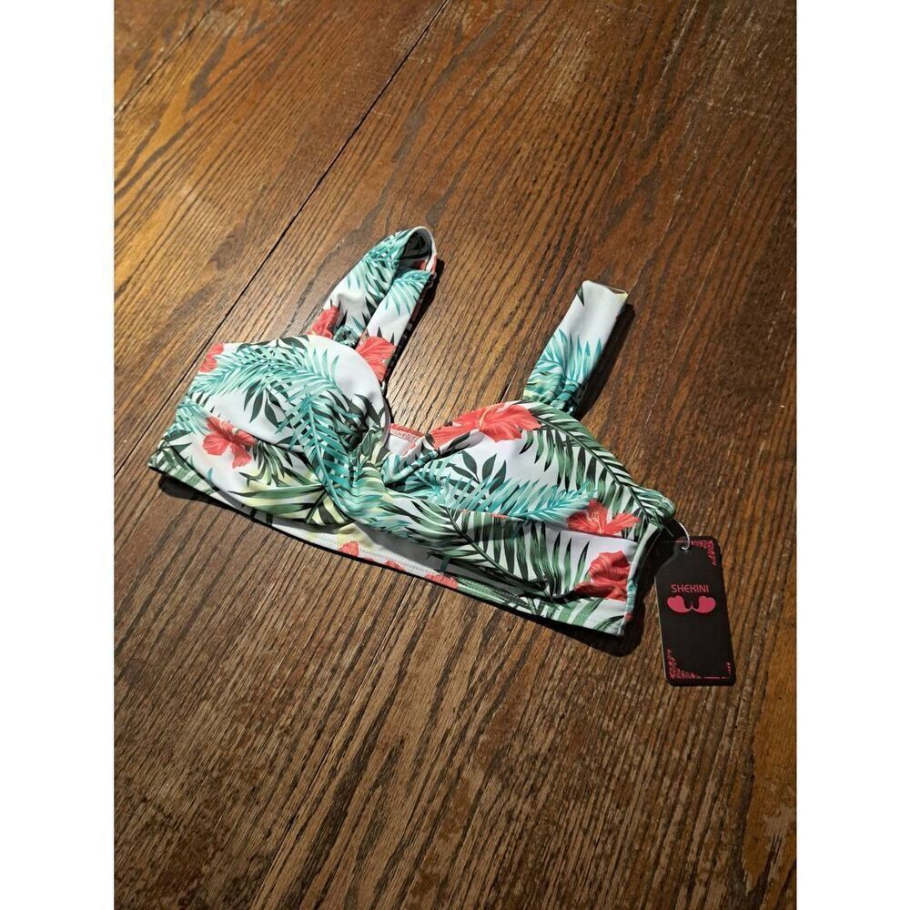 New Shekini Bikini Top Size Large Tropical Floral Padded Swimwear Adjust Straps